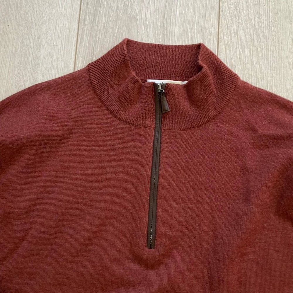 Peter Millar Merino Wool Quarter Zip Pullover Sweater Men L Orange-Red Mock Neck - Picture 6 of 11